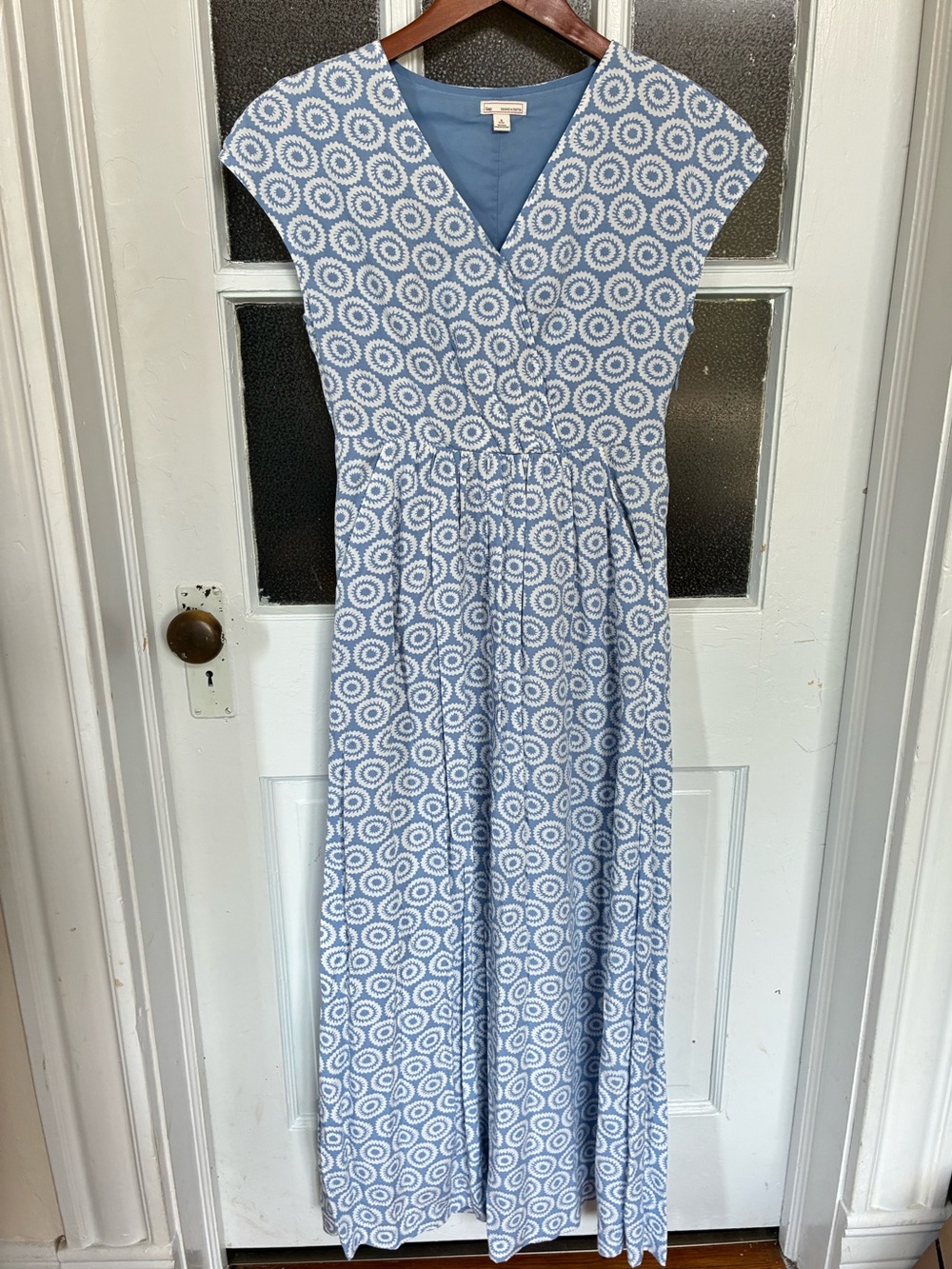 Gap Petite Blue & White Geometric Print Wrap Maxi Dress Size 0P